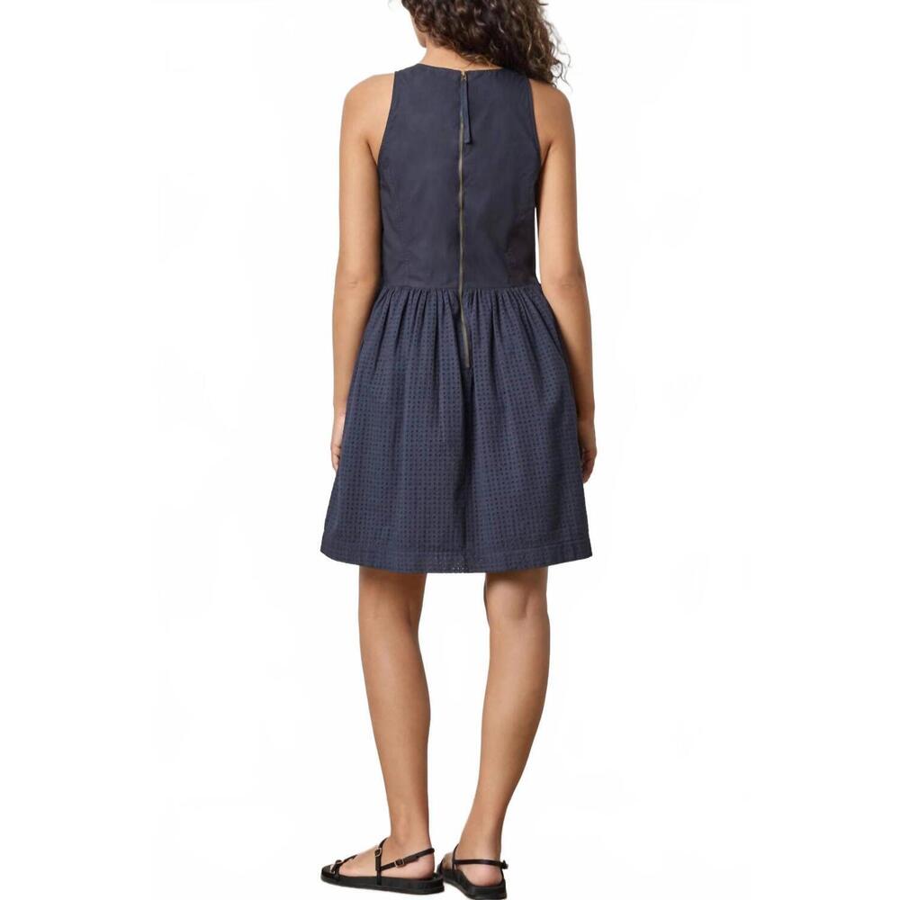 NEW LILLA P eyelet high neck mini dress in navy - Picture 6 of 6